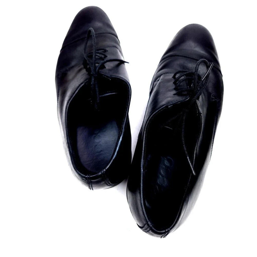 Ecco Melbourne Cap Toe Oxfords Men's Black Leather Shoes sz 44 US 10-10.5